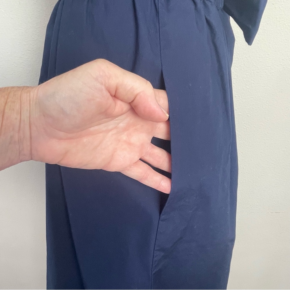 Talbots Navy Blue Gold Chain Shoulder Strap Midi Fit & Flare Cotton Dress | 16P - Picture 6 of 15